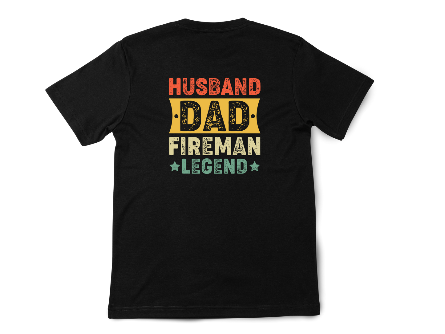 Husband and Dad Fireman Colorful T-Shirt
