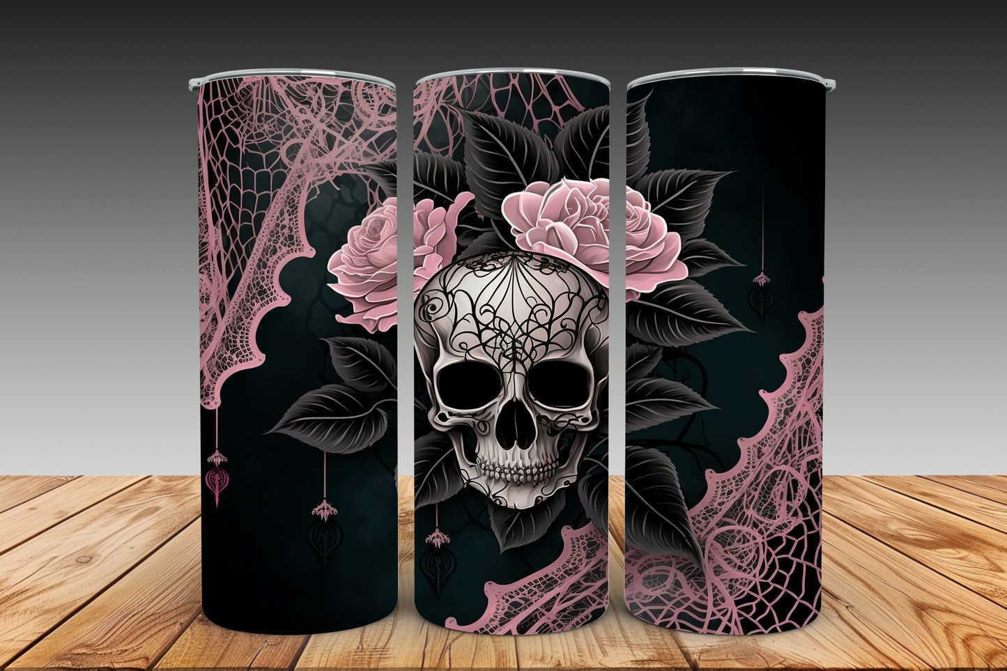 Goth Lace Skull Hoodie and Tumbler Bundle