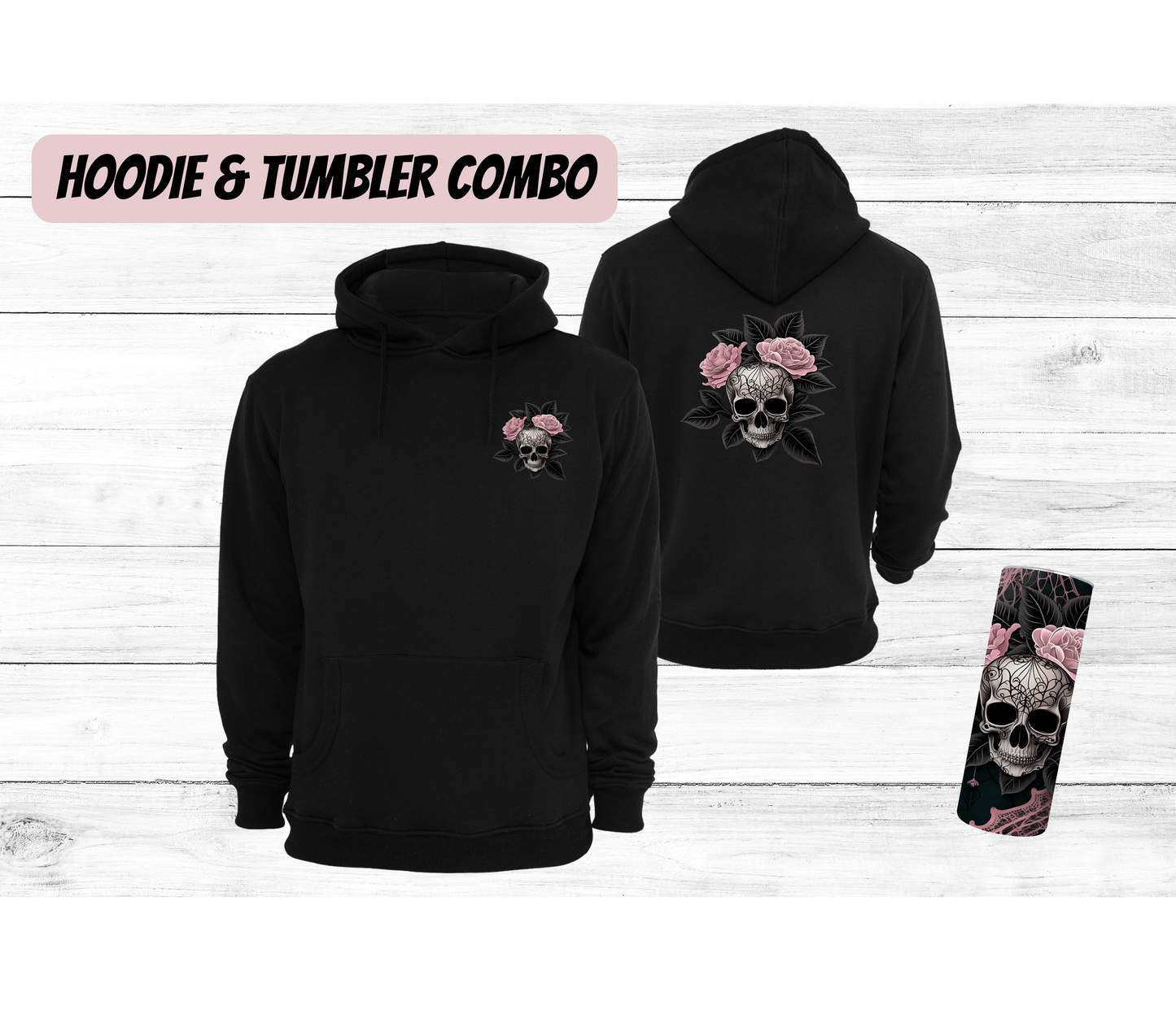 Goth Lace Skull Hoodie and Tumbler Bundle