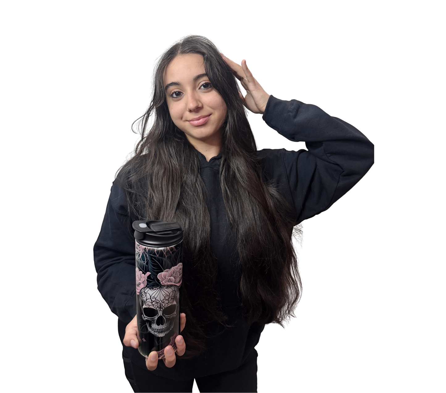 Goth Lace Skull Hoodie and Tumbler Bundle