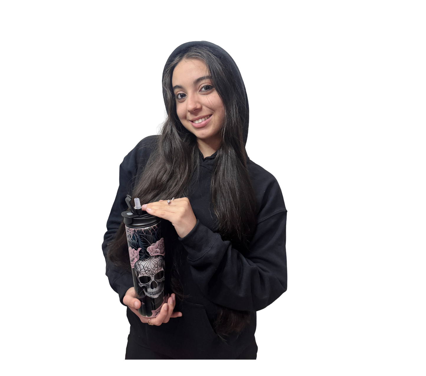 Goth Lace Skull Hoodie and Tumbler Bundle