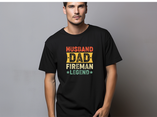 Husband and Dad Fireman Colorful T-Shirt