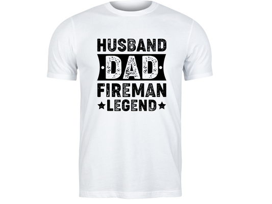 Husband and Dad Fireman Black and White T-Shirt