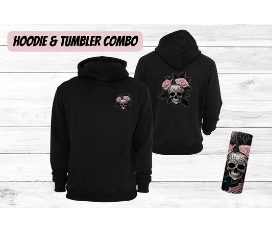 Goth Lace Skull Hoodie and Tumbler Bundle